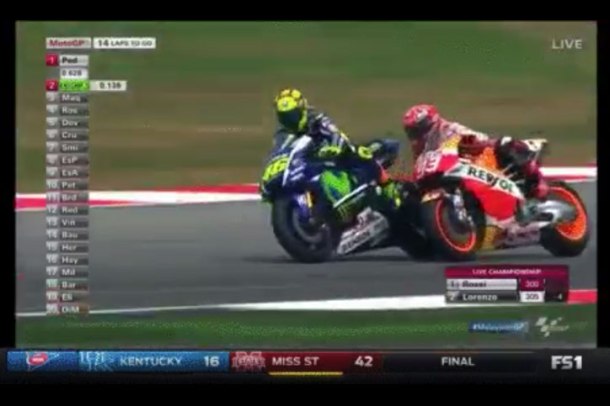 Moments before the nudge by Rossi